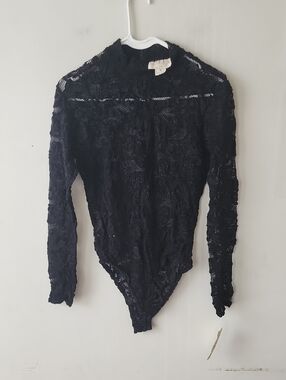 Alberto Makali Black Lace Long-Sleeve Bodysuit